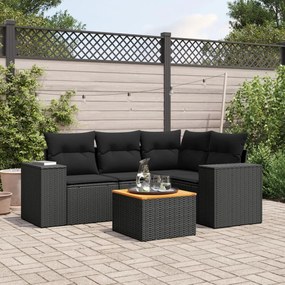 3257756 vidaXL Set mobilier de grădină cu perne, 5 piese, negru, poliratan