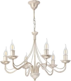 Candelabru suspendat pe lanț ANTON 6xE14/60W/230V, finisaj alb patinat