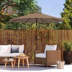 Umbrelă de grădină Ø265 cm cu 32 LED-uri solare, manivelă și tijă din oțel pentru patio terasă Outsunny, kaki | Aosom Romania