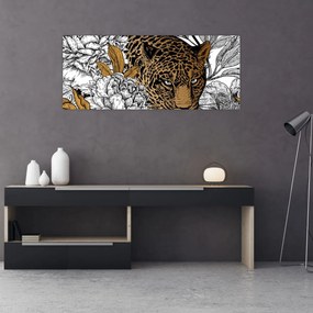 Tablou - Leopard între flori (120x50 cm)