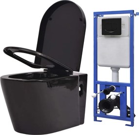 vidaXL Vas toaletă suspendat cu rezervor încastrat, negru, ceramică