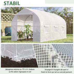 Outsunny Seră de Grădină a Tunnel 4x2x2 m cu Uși Rulabile și 6 Ferestre, Seră pentru Grădină cu Acoperiș înclinat, Structură din Metal și Acoperire PE, pentru Grădinărit Legume Flori Fructe, Alb | Aosom Romania