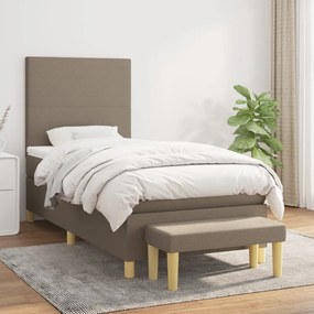 vidaXL Pat box spring cu saltea, gri taupe, 100x200 cm, textil