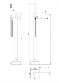 Baterie pentru cada freestanding cu montaj pe pardoseala, alama, auriu