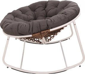 Scaun Balansoar tip Ou, Șezlong din ratan PE, cadru metalic, pernă căptușită, pentru exterior si interior, Gri