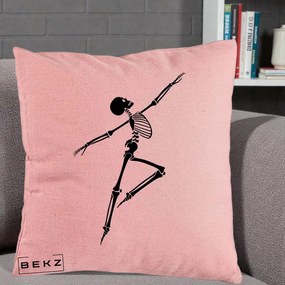 Perna Decorativa Schelet Dansator Silueta Neagra Halloween, 40x40 cm, Roz, Husa Detasabila, Perna Inclusa, BEKZ®
