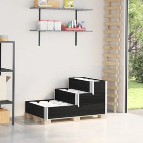vidaXL Strat înălțat cu 3 niveluri, negru, 120x80 cm, lemn masiv pin