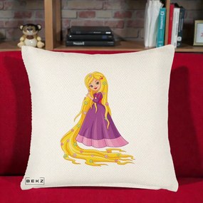 Perna Personalizata Rapunzel Par Lung Floral, 40x40 cm, Crem Reliefat, Husa Detasabila, Perna Inclusa, BEKZ®