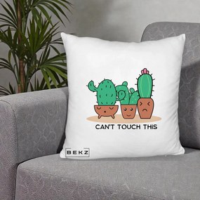 Perna Decorativa Cactus Funny Can't Touch This, 40x40 cm, Alb Pufos, Husa Detasabila, Perna Inclusa, BEKZ®
