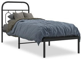 377107 vidaXL Cadru de pat metalic cu tăblie, negru, 75x190 cm