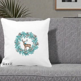 Perna Decorativa Coroana Turcoaz cu Ren, 40x40 cm, Alba Mata, Husa Detasabila, Perna Inclusa, BEKZ®