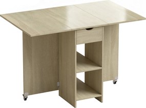 HOMCOM Masă pliabilă pentru 2-4 persoane, masă cu roți și compartiment deschis și sertar, ideală pentru spații mici, lemn natural | Aosom Romania