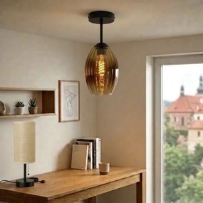 BRILAGI - lustră LED aplicată R GLASS 1xE27/60W/230V Ø 17 cm negru/bej fumuriu