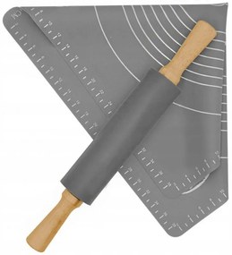 Plansa cu sucitor pentru aluat Klausberg KB-7597, 2 piese, 60x40 cm, Silicon si lemn, Gri/Maro