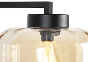 Lampa de podea de design neagră cu sticlă chihlimbar - Qara Down