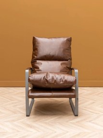 Fotoliu maro din piele naturala full grain cu cadru din metal, „Homy”