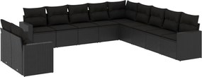 vidaXL Set canapele de grădină cu perne, 11 piese, negru, poliratan