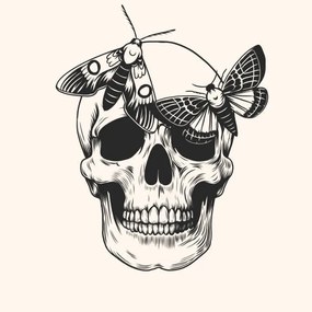 Ilustrație Hand drawn human skull head butterfly, Julia Solodukhina