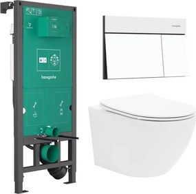 Rezervor incastrat Hansgrohe iFrame 112 cm cu clapeta iFrame Element E alb mat plus vas WC Rune Ivaldi alb cu capac softclose