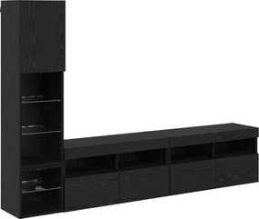 vidaXL Unitate TV de Perete cu led 4 pcs Stejar Negru Lemn compozit