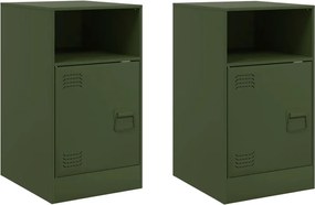 vidaXL Noptiere, 2 buc., verde olive, 34,5x39x62 cm, oțel