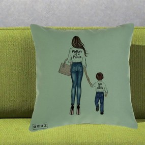 Cadou pentru Mama - Perna Personalizata, Model Mother of a Prince, 40x40 cm, Verde, Husa Detasabila, Perna Inclusa, BEKZ®
