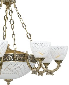 Candelabru cu 8 brate clasic design italian din alama, sticla 7052 RA-L. 7052/8+3