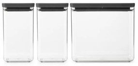 Cutii de depozitare Brabantia Tasty+ Stackable 1008879, 2x1.6L+1x3.5L, Fara BPA, Inchidere stransa, Gri inchis