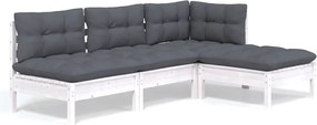 vidaXL Set mobilier grădină cu perne, 4 piese, alb, lemn de pin