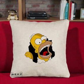 Perna Personalizata Homer Simpson Surpriza, 40x40 cm, Bej Canapea, Husa Detasabila, Perna Inclusa, BEKZ®