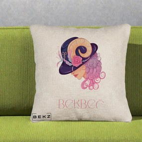 Perna Personalizata Zodie Berbec, 40x40 cm, Bej Canapea, Husa Detasabila, Perna Inclusa, BEKZ®