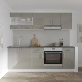 Set Bucatarie Karo V13, Gri Lucios/Alb, MDF, Blat Thermo 28 mm, L 220 cm