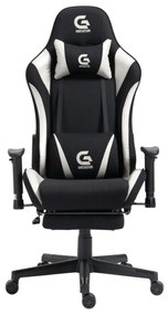 Scaun gaming cu masaj în perna lombară, suport picioare, funcție sezlong, SIG 5035, material textil, Negru/Alb,