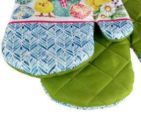 Set de 2 manusi de bucatarie cu magnet EASTER CHICKS, alb-verde