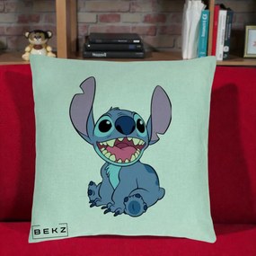 Perna Personalizata Stitch Zambitor, 40x40 cm, Verde Menta, Husa Detasabila, Perna Inclusa, BEKZ®