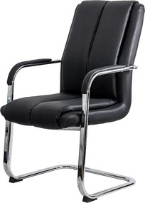 Scaun vizitator negru OFF 8117 din piele ecologică și cadru cromat tip sanie