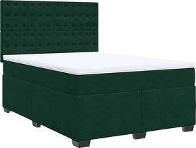 vidaXL Pat box spring cu saltea, verde închis, 140x190 cm, catifea
