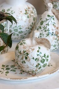 Decorațiune măr din ceramică antichizată, pictată manual, cu decor floral-vegetal, 11,5x11 cm, „Grasse"