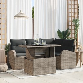 vidaXL Set de Sofa Grădină 5 Piese cu Perne Gri Ratan Polimeric