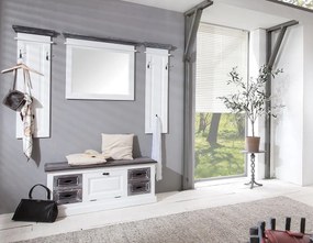 Băncuță lemn masiv alb Harley 5 compartimente /Maro, 113 × 38 × 51 cm