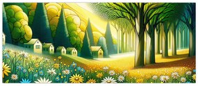Tablou - Sat în galben-verde (120x50 cm)
