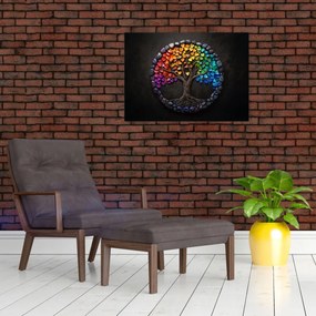 Tablou pe sticlă – Arbore plin de inimi colorate (70x50 cm)