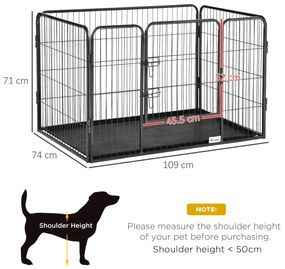 PawHut Tarc pentru Caini, Gard metalic pentru Animale cu 4 Panouri, Usa de blocare dubla si Tava Inferioara, 109x74x71cm, Gri | Aosom Romania