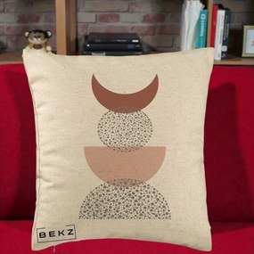 Perna Decorativa Boho Luna Plina si Forme Punctate, 40x40 cm, Bej, Husa Detasabila, Perna Inclusa, BEKZ®