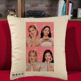Perna Personalizata K-pop BLACKPINK Colaj Roz, 40x40 cm, Bej, Husa Detasabila, Perna Inclusa, BEKZ®