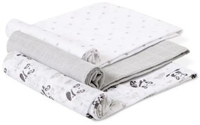 Set 3 museline 80 x 80 cm model panda alb si gri Inter Baby
