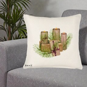 Perna Decorativa Lumanari cu Cadouri Naturale, 40x40 cm, Crem Reliefat, Husa Detasabila, Perna Inclusa, BEKZ®