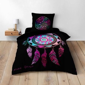 Lenjerie de pat neagră din bumbac pentru pat de o persoană 140x200 cm Porte Bonheur – douceur d'intérieur