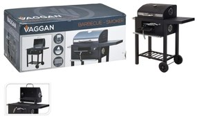 Grătar și afumătoare pe cărbuni VAGGAN, cu capac, termometru și spațiu de depozitare, 92 x 46 x 96 cm, negru
