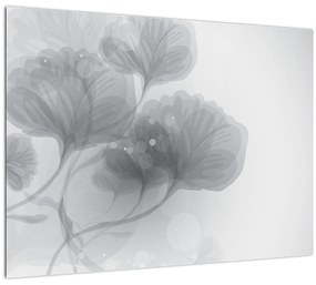 Tablou pe sticlă - Flori în nuanțe gri (70x50 cm)